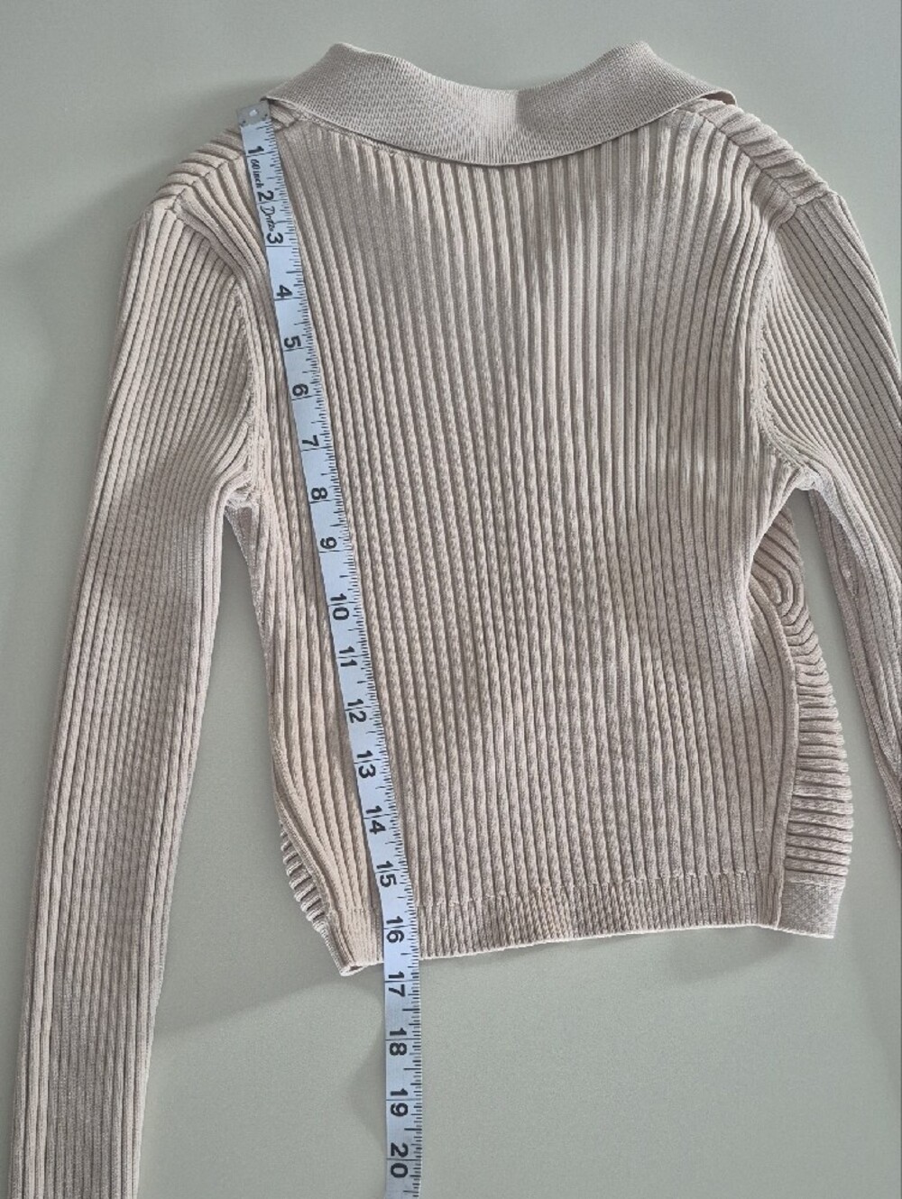 Simkhai Ribbed Collared Button-Front Beige Crop Sweater, Small - Picture 15 of 16